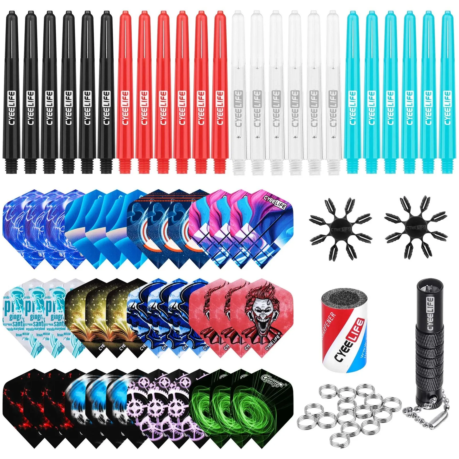 Dart Cyeelife Dart Accessories Kit 24 PVC Shafts36 Flights50 Metal O RingsRemover Tool16 Plastic Protectors 221111