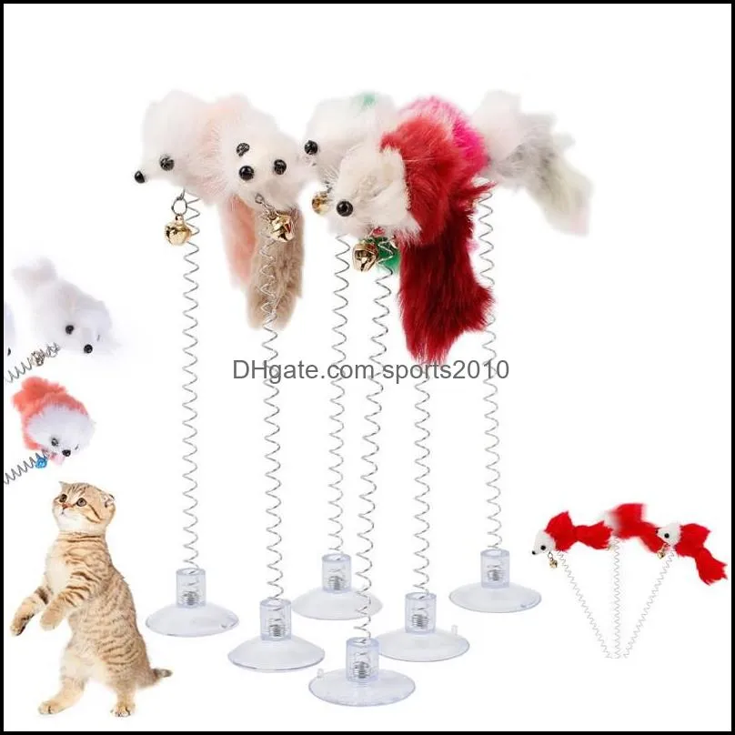 Cat Toys Funny Swing Spring Muizen met Suction Cup Furry Cat Toys Colorf Feather Tails Mouse voor katten Kleine schattig Pet 563 R2 Drop Deli Dhcud