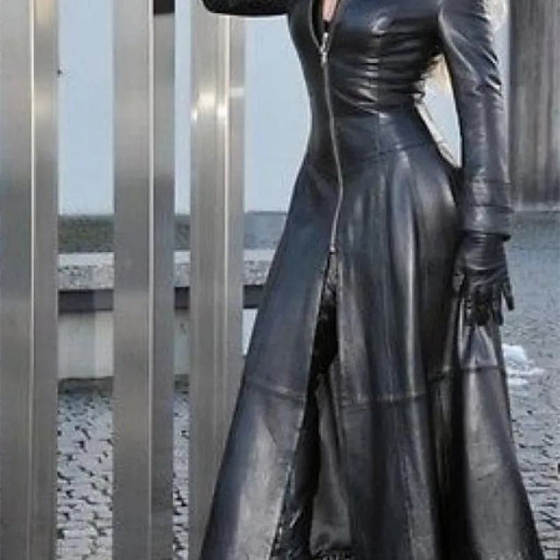 Couro de couro feminino Faux gótico vintage de tamanho grande casaco de inverno Casaco de inverno Mulheres de colar de stand-up de colarinho sólido vestido feminino 221111