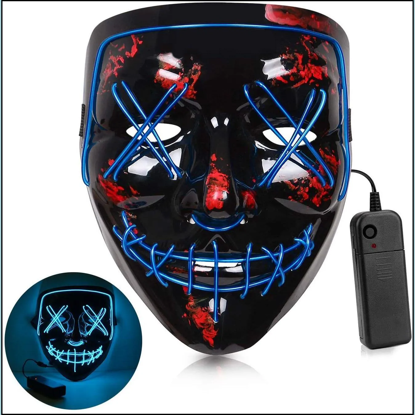 led mask halloween party masque masquerade masks neon light glow in the dark horror mask glowing masker mixed color