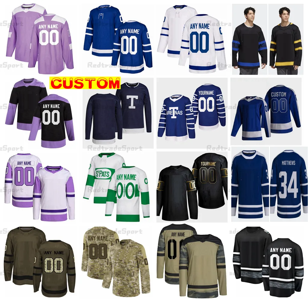 Benutzerdefinierte umgekehrte Retro-Hockey-Trikots Matthews Marner Rielly Nylander Tavares Camo Fights Cancer Reversible St. Patrick's Day Wimpelkette Giordano O'Reilly Gustafsson