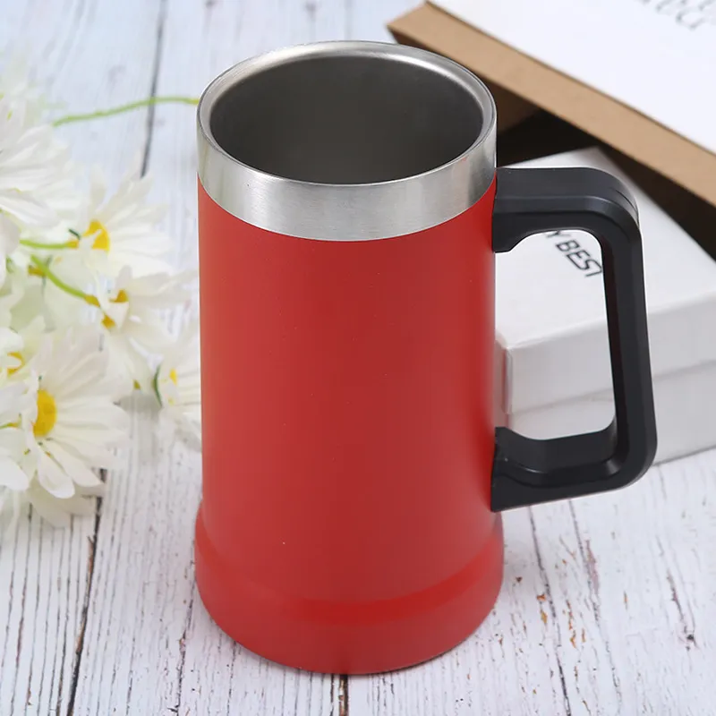 24oz stainless steel tumbler with handle big capacity beer mug powder coated outdoor camping cup without lid vacuum insulated tumblers