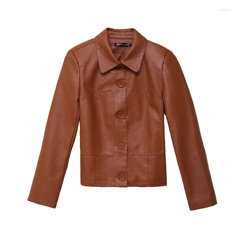 Women's Leather Slim Short Motorcycle Faux PU Jacket Female Coat 2022 Women Basic Biker Brown Lady Outwear Spring Outerwear XXL