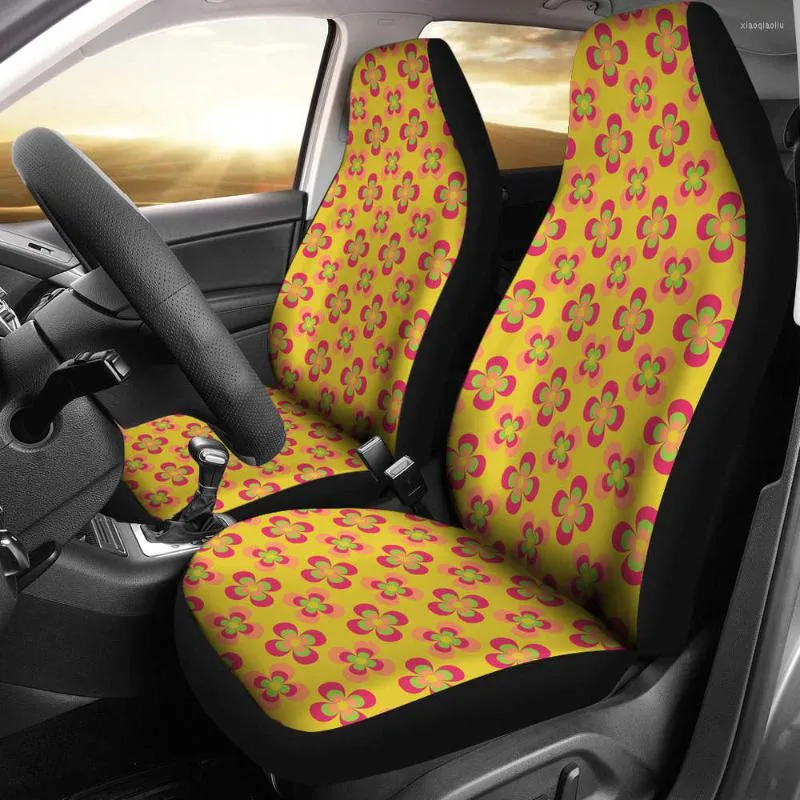 Housses de siège de voiture jaune avec motif de fleur hippie rétro rose et vert paquet de 2 housse de protection avant universelle