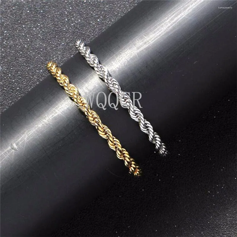 Bağlantı Bilezikleri 4mm Altın Gümüş Renk Halat Zinciri Erkekler için Kadınlar Paslanmaz Çelik Twisted Becklet