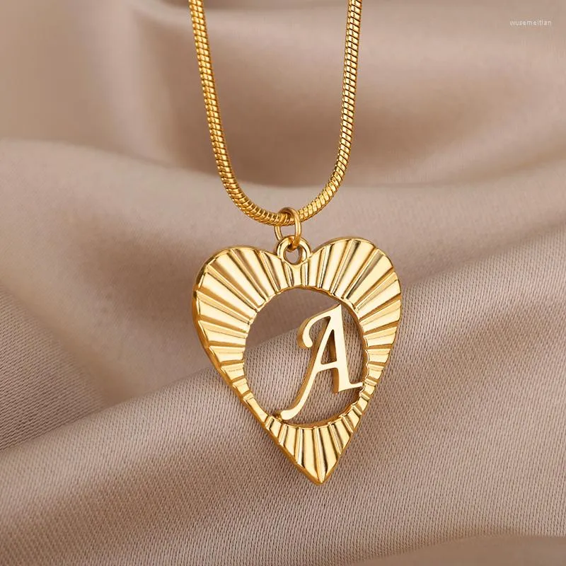 Pendant Necklaces Hollow Initial Letter Heart Necklace For Women Stainless Steel Gold Color Love Anniversary Jewelry Gift