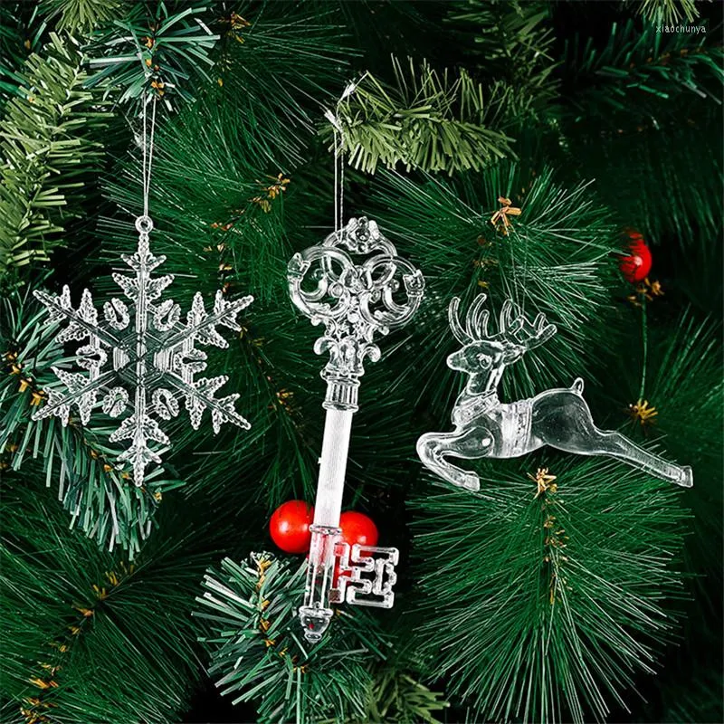 Decorações de Natal Snowflake grones Drop ornamentos de cristal decoração transparente pingente Home Navidad 2022