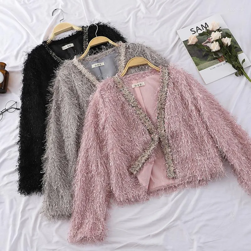 Kvinnorjackor Spring Autumn Fashion Sweet Tassel Cardigans Kvinnor Elegant V-ringning Slim Short Coats Kvinnlig långärmad öppen sömmar MW561