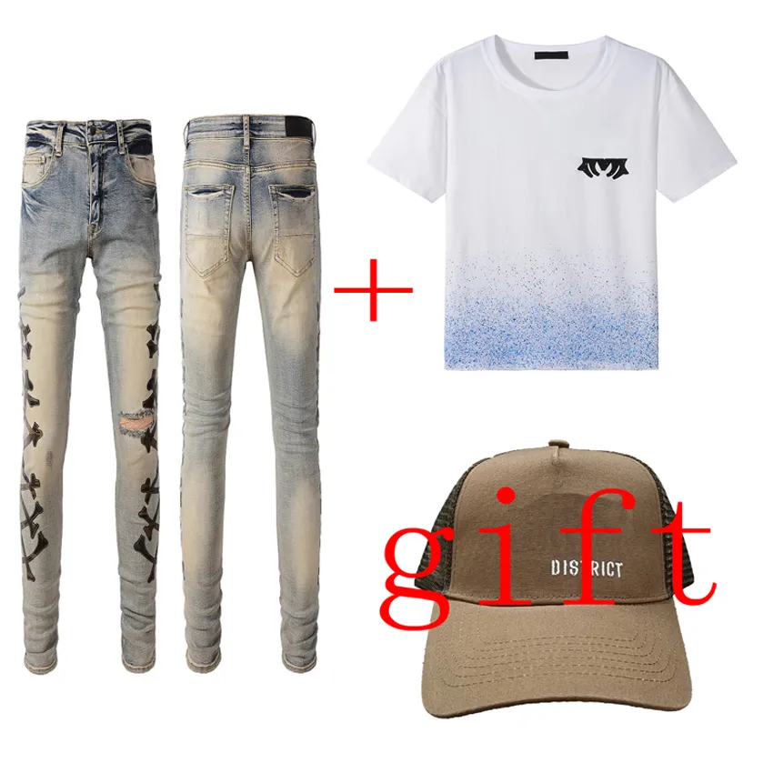 Mager jeans mode t shirt m￤n jeans designer jean casual bomull andas skjortor europeiska och amerikanska byxor nya korta ￤rmkl￤der 14 stilar byxstorlek 29-38