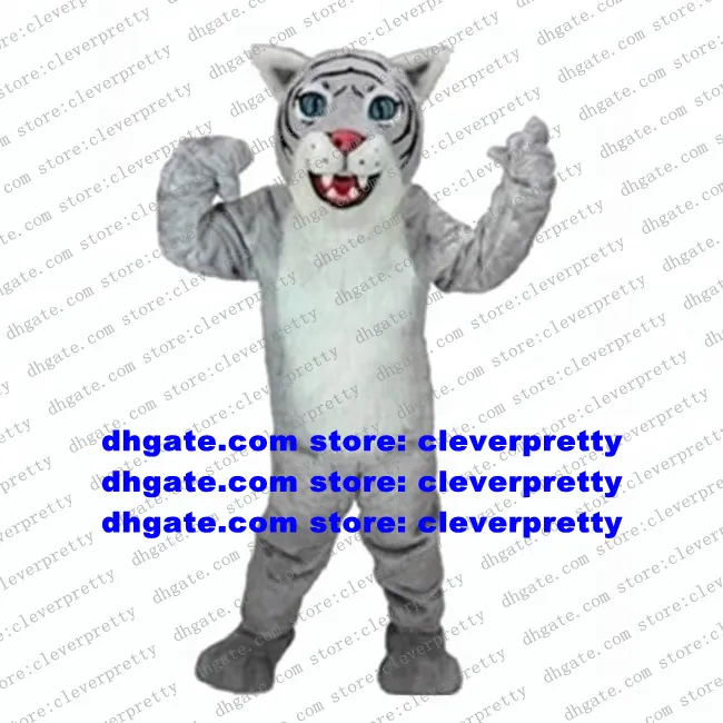 Costume della mascotte della tigre bianca della pelliccia lunga Costume adulto del vestito del personaggio dei cartoni animati Vestito come celebrazione del festival delle mascotte zx2747