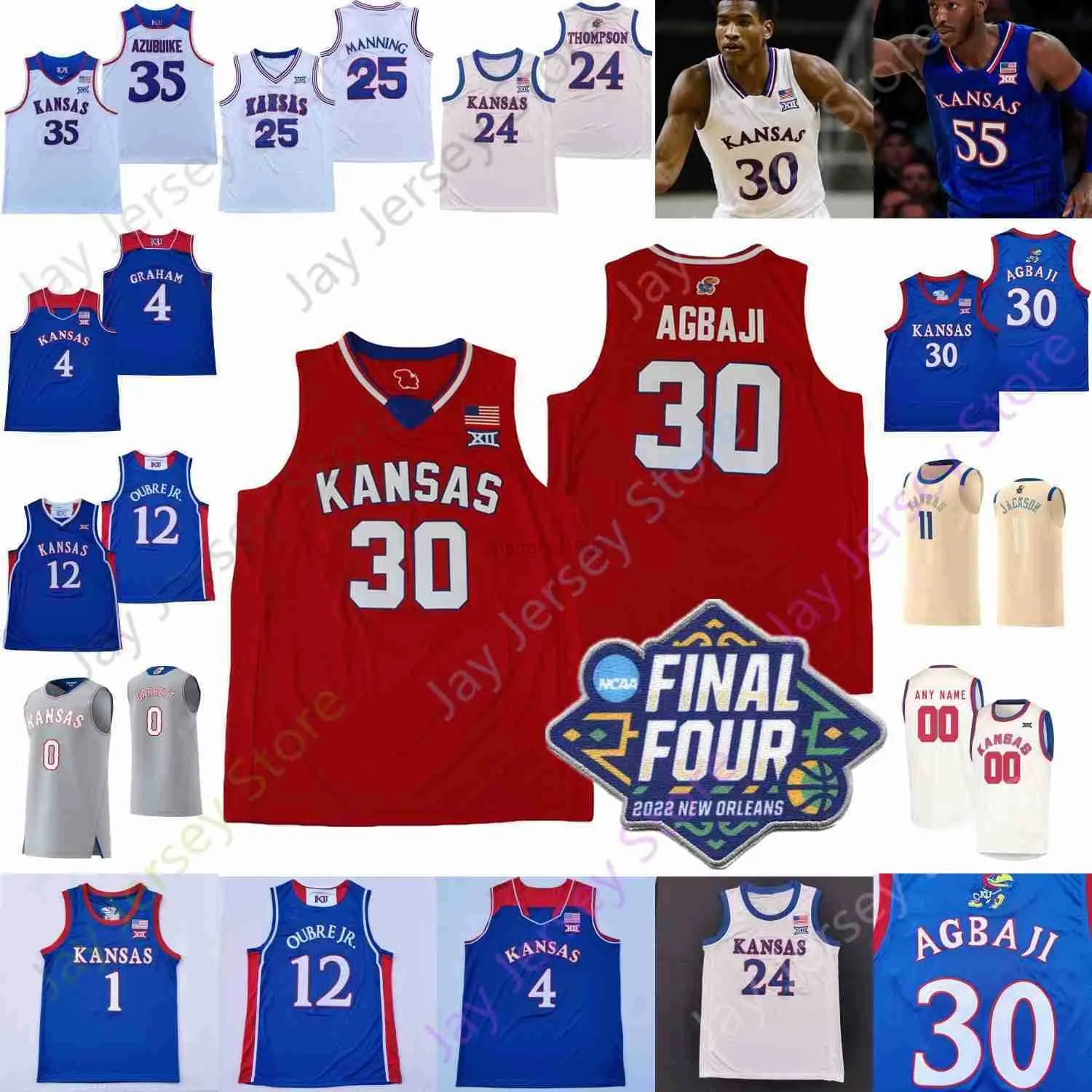 2023 Final Four 4 Kansas Jayhawks Maillot de basket-ball NCAA Ochai Agbaji Gradey Dick Jalen Wilson Bobby Pettiford Jr Dajuan Harris