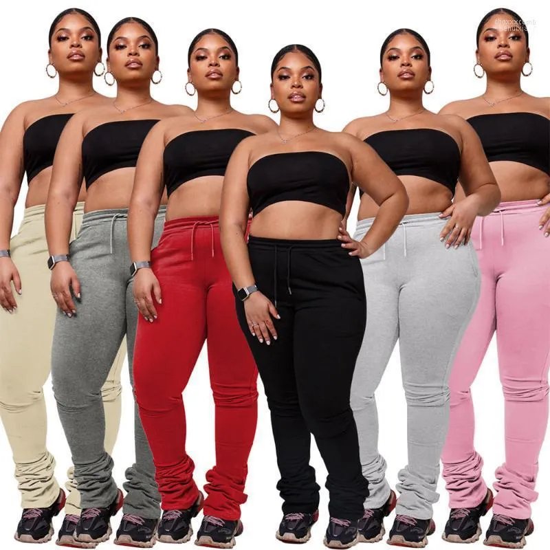 Pantalones para mujer Capris para mujer Tallas grandes S-4XL Casual Stacked Jogger Mujeres Cordón con pantalones de bolsillo Ropa de invierno para sólido