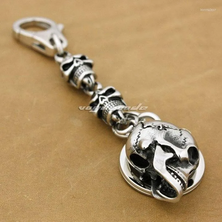 Keychains Punk Rocker Fashion Waist Pendant Solid 316L Stainless Steel Cool Men's Biker Skulls Keychain Keyring 3G002KC