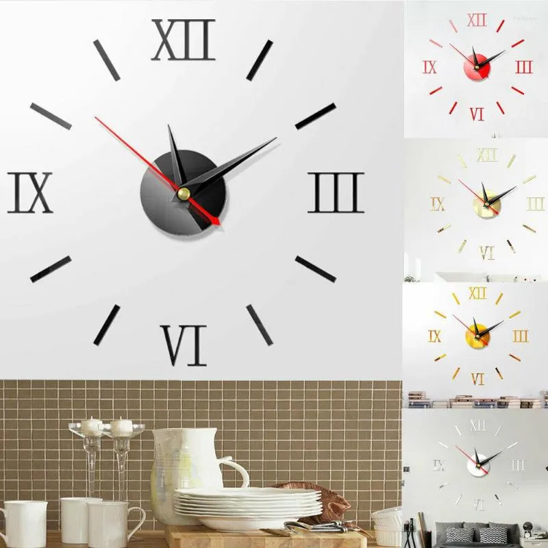 Horloges murales grande horloge grande montre décalcomanie art 3D autocollant créatif chiffres romains cadeau unique bricolage design moderne décor à la maison
