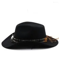 Berets Retro Big Brim Hat Jazz Top Cow Head Western  Cashmere Hipster Wide Outdoor Trend Sun