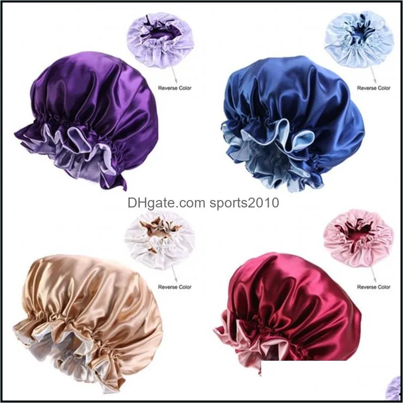 Shower Caps Head Wrap Beanie Silk Satin Hair Bonnet Crumpled Durag Fitted Hats Round Cap Tightness Turbans Fashion Elastic Female Wo Dhorz