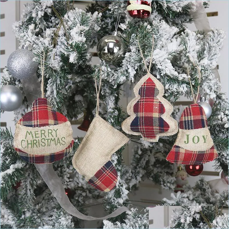 Christmas Decorations Christmas Tree Burlap Ornaments Merry Bell Round Angle Hanging Pendant 11X10Cm Xmas Bar Home Party Decor Drop Dhhbx