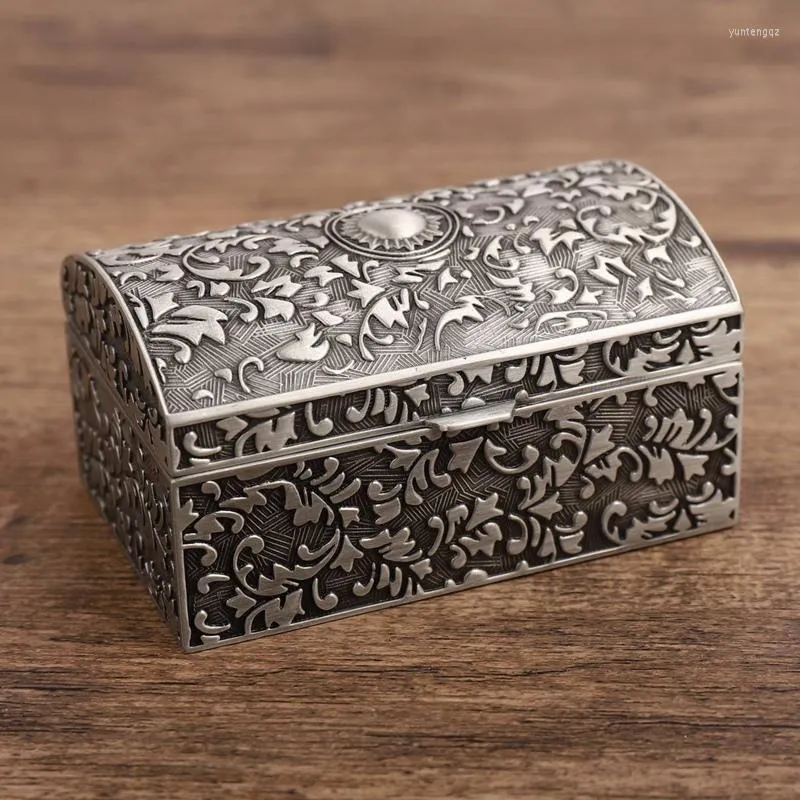 Jewelry Pouches Portable Box Trinket Case Storage Organizer Holder Gifts Vintage Metal Treasure Rectangular Ring Fashion