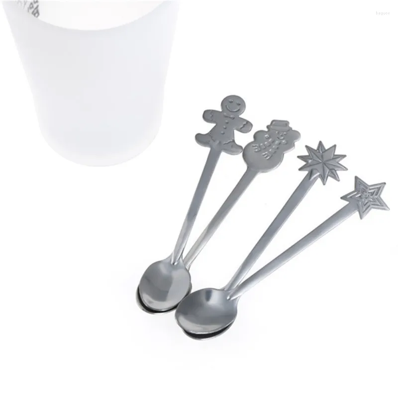 Set di posate 4 pezzi Cucchiaio di Natale in acciaio inossidabile Creativo Cartone animato Natale Stoviglie Miscelazione caffè per ristorante