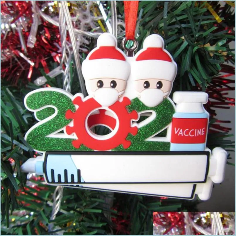 Decorazioni natalizie 2021 Ciondolo per albero di Natale in quarantena Babbo Natale Personalizzato Nome fai da te Sopravvissuto Famiglia Resina Hanging Ornamen Dhx0P