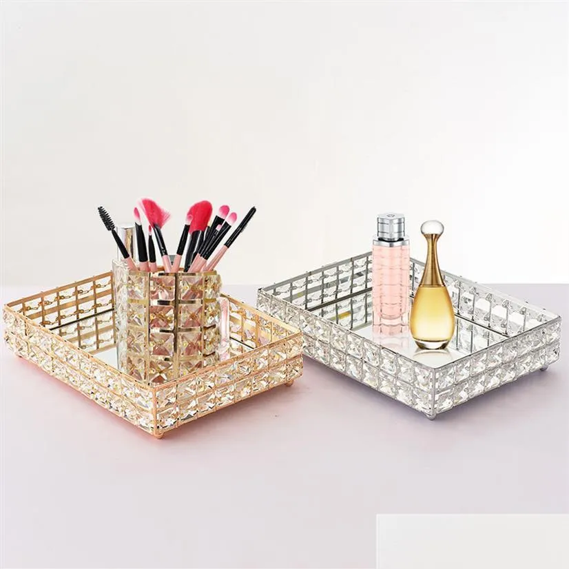 Christmas Decorations 1Pcs Square Crystal Tray Cosmetics Storage Pallet Snacks Plate Fruit Container Home Wedding Decoration Drop De Dh2Uq