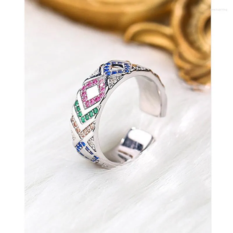 Rings de cluster mlkenly 925 Sterling Silver Light Luxury Color Zircon Stripe Ring feminino INS Incluste Open