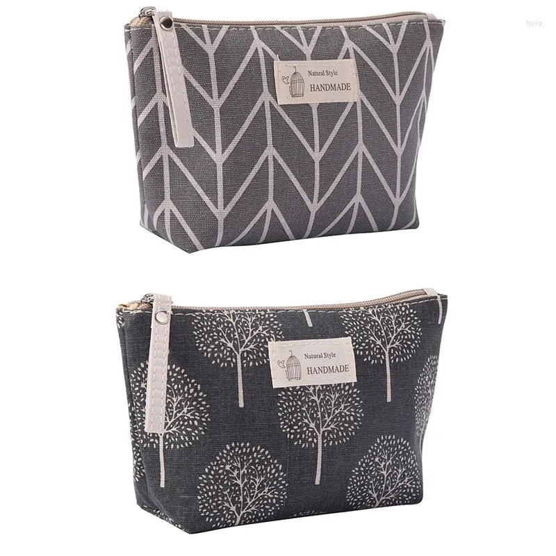 Cosmetic Bags 2 Pcs Women Plaid Travel Bag Handbag Female Zipper Purse Small Make Up Wishing Tree & Gray Arrow