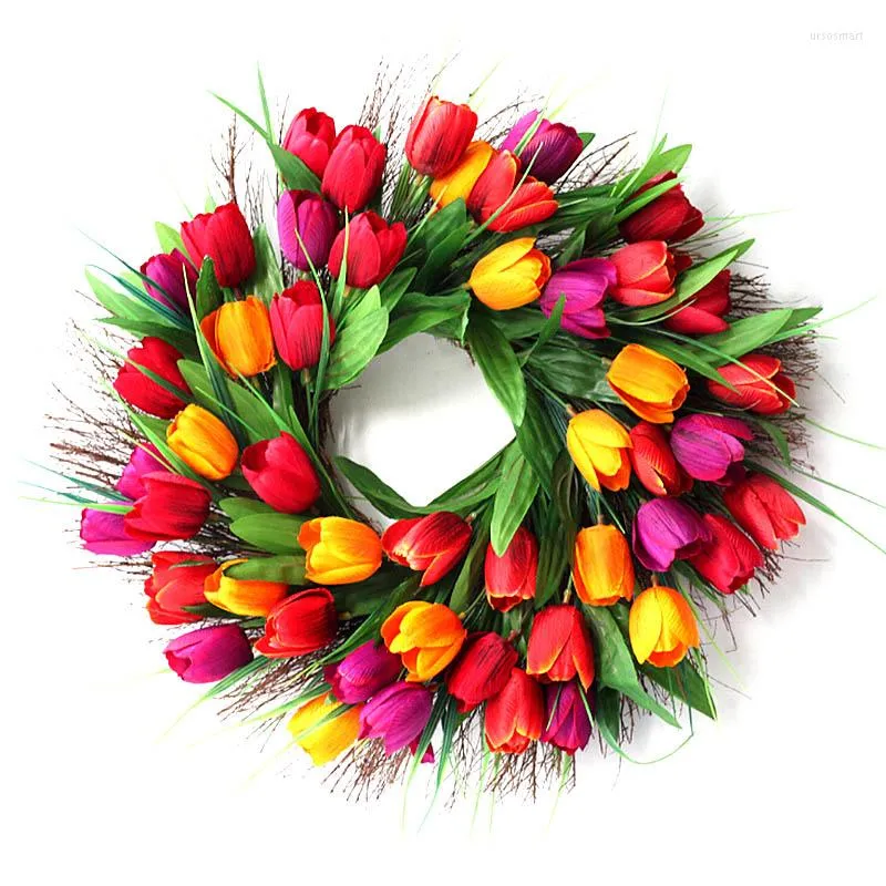 Decorative Flowers DIY Artificial Tulip Floral Wreaths Home Garden Wall Hanging Garland Front Door Window Supply For Party Wedding