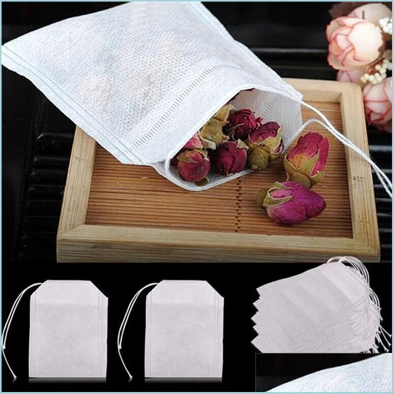 Coffee Tea Tools 100Pcs/Lot Disposable Teabags Tools 5 X 7Cm Empty Scented Tea Bags With String Heal Seal Filter Paper For Herb Lo Dhk6P