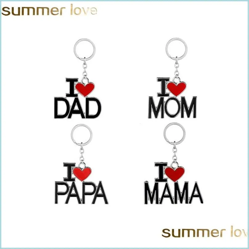 Key Rings Fashion Family Dad Mom Keychain Accessories Letter Red Heart Love Key Chains Rings Jewelry For Mother Father Valentine S G Dhuq1