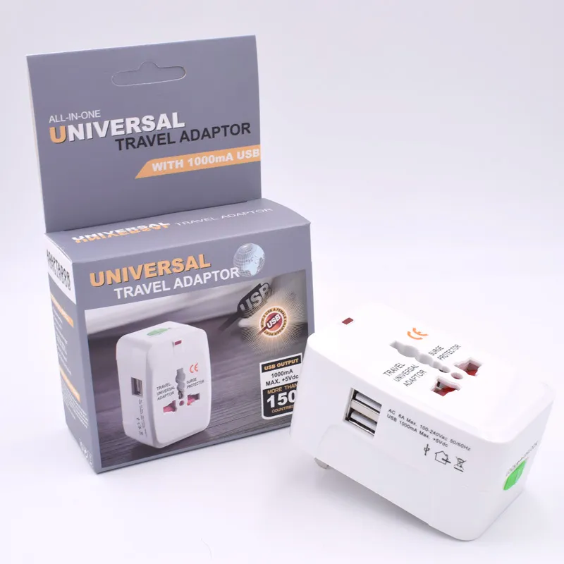 Auricolari universali da viaggio con adattatore di alimentazione per caricabatterie da parete internazionale per spina di protezione da sovratensione US UK EU AU AC Dual USB