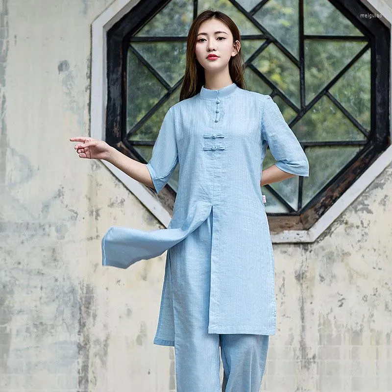 Etnische kleding vrouwen tai chi uniform katoen linnen hoge kwaliteit wushu vrouw volwassenen vechtsporten meditatie pak