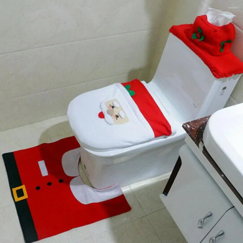 Coprisedili per WC 2022 3 pezzi/set Decorazioni natalizie Copri tappetino da bagno Babbo Natale Tappeto per decorazioni natalizie