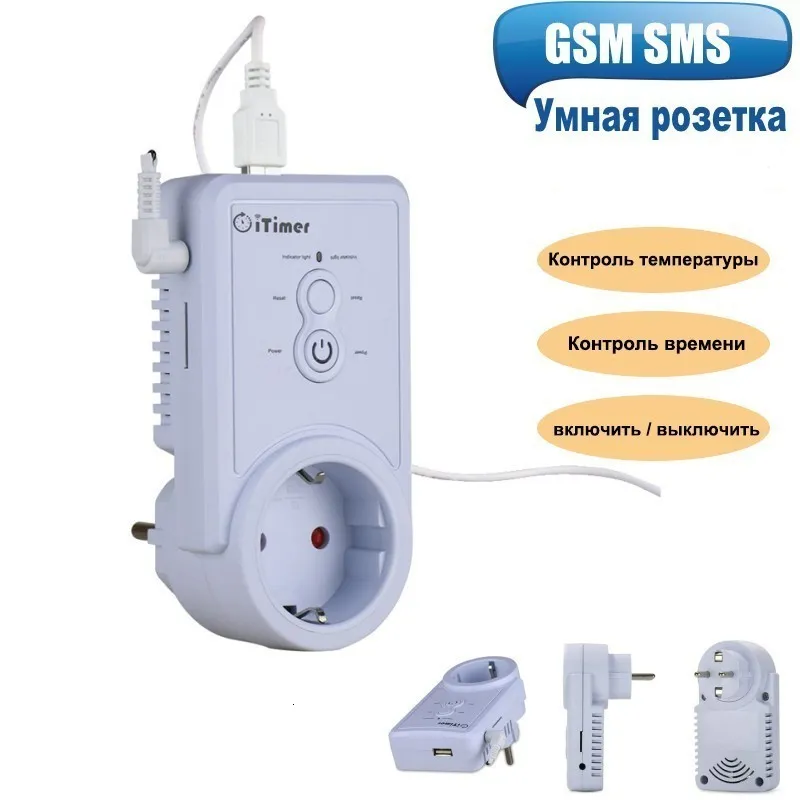 Smart Power Plugs Russo Inglês GSM Smart Power Power Socket Switch Outlet com sensor de temperatura SMS Control Suporte