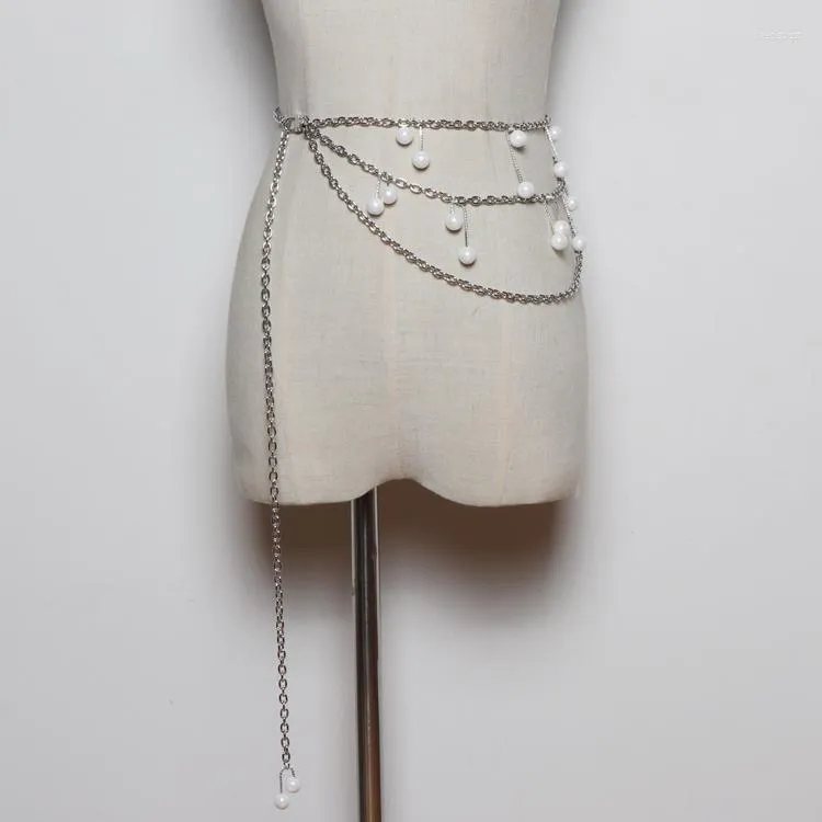 Cinturones de lujo con capas anchas y perlas para mujer, cinturón de cintura con cadena, moda de oficina, vestido de talla grande, decoración de aleación de Metal