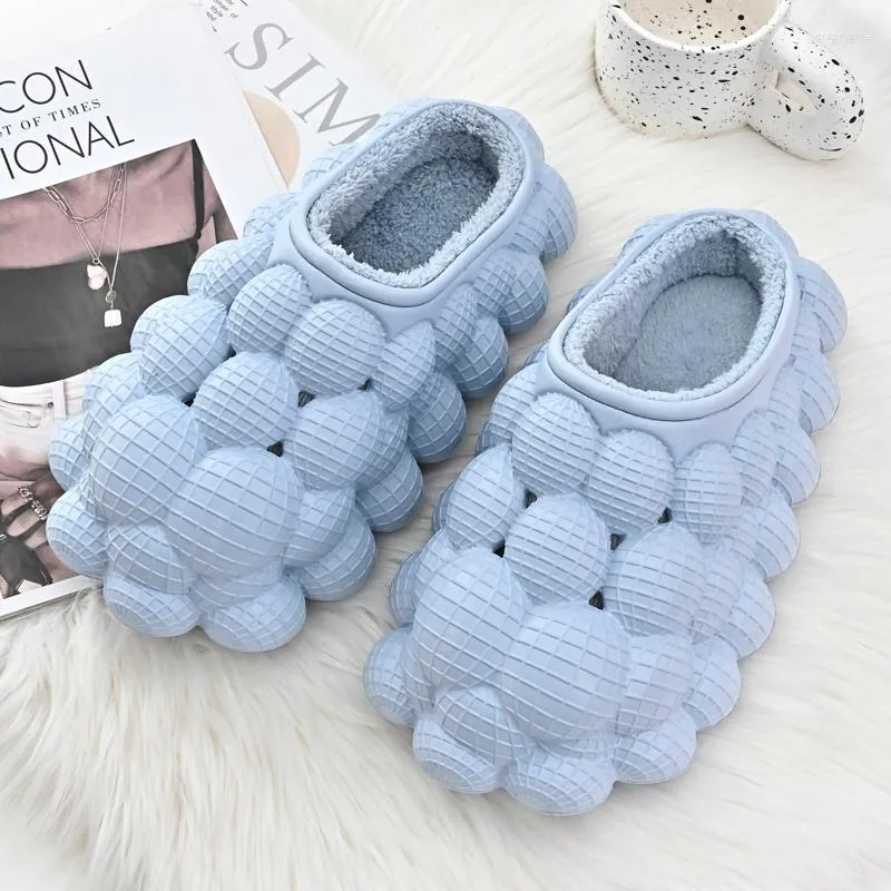 Tofflor Skor För män Höst Vinter Hem Halkfri Lychee Bubble Slides Partihandel Par Plysch Bomull Tjockbottna Flip Flops