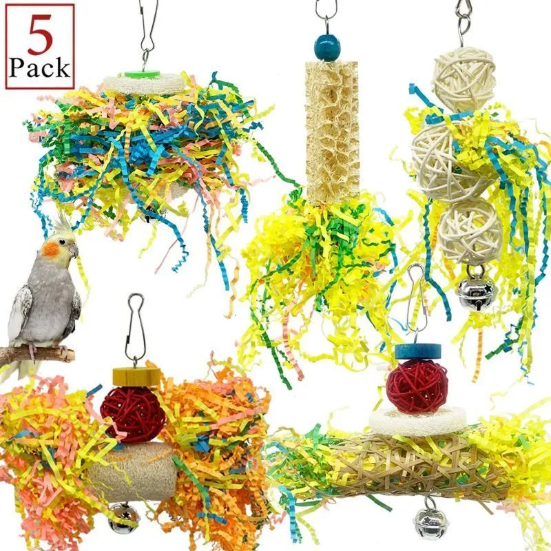 Autres fournitures pour oiseaux 5pcs perroquet déchiquetage jouets à mâcher recherche de nourriture suspendus cage papier cordes fil tréfilage balle soulager l'ennui 221111