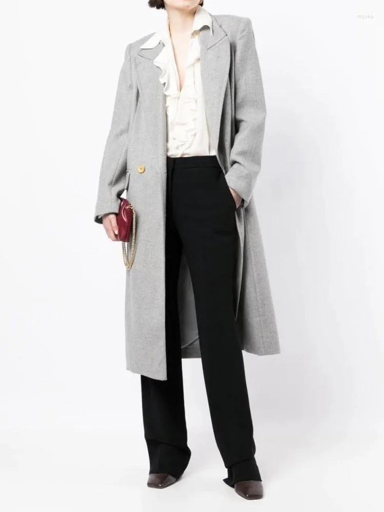 Kvinnors kostymer passar Coat Women Spring Fall Quality Grey Blazers Enkla dubbla knappar Pendlar Långt ytterkläder raka alla matchrockar