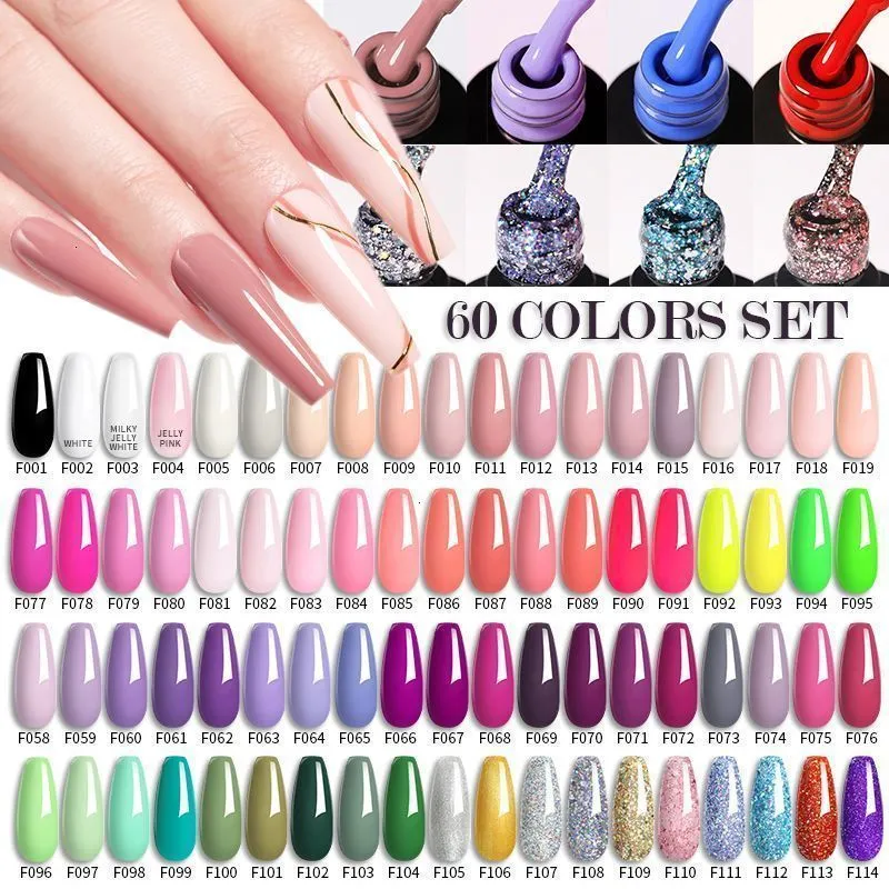 Gel Nail Polish Kit | Nude Pink Glitter Art | From Ning06