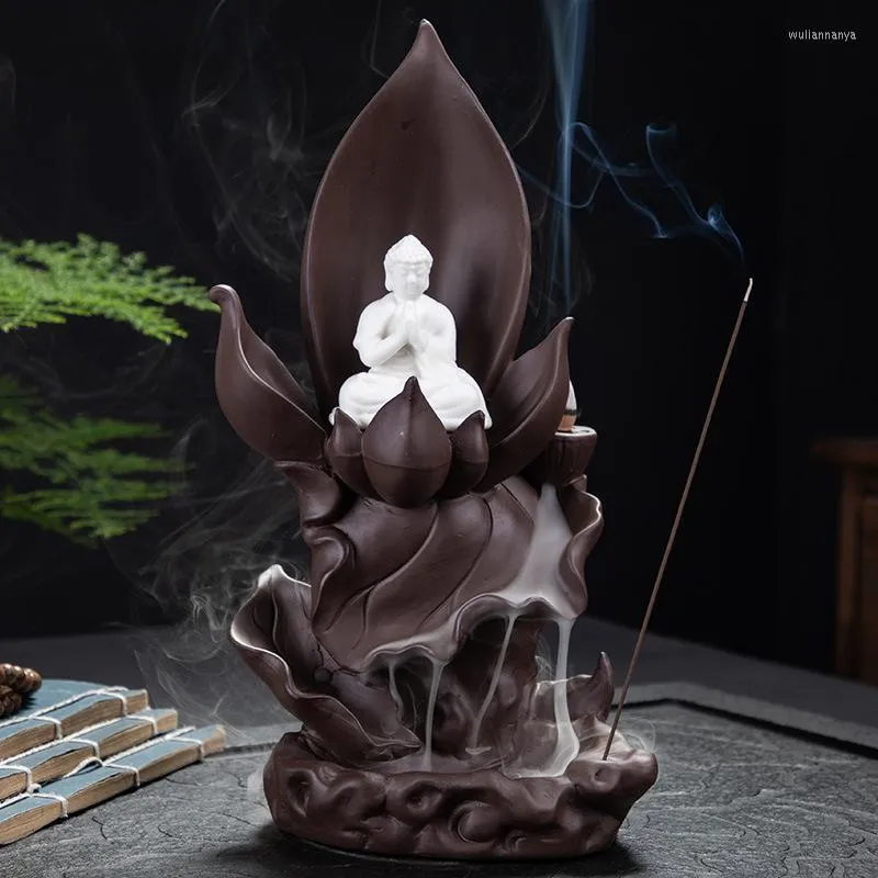 Fragrance Lamps Zen Chinese Backflow Incense Burner Creative Tathagata Buddha Lotus Grain Sandalwood Pedestal