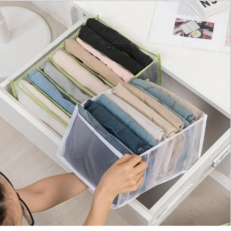 Conservazione dei vestiti Pieghevole in rete Jeans T-shirt Leggings Scatola Armadio Divisori per vestiti Organizer per cassettiera in nylon