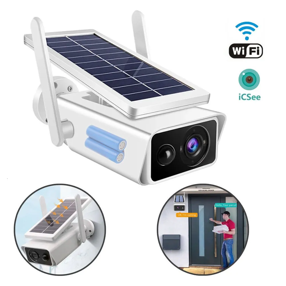 Telecamere IP Telecamera di sicurezza ad energia solare da 3 MP Telecamera di sorveglianza WIFI wireless IP66 Telecamera IP esterna impermeabile con visione notturna Rilevamento PIR 221101