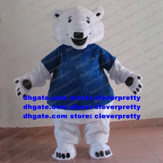 Long Fur Blue Coat Polar Bear Mascot Costume White Sea Bear Adult Character Theatrical Performance Etiquette Courtesy ZX2370