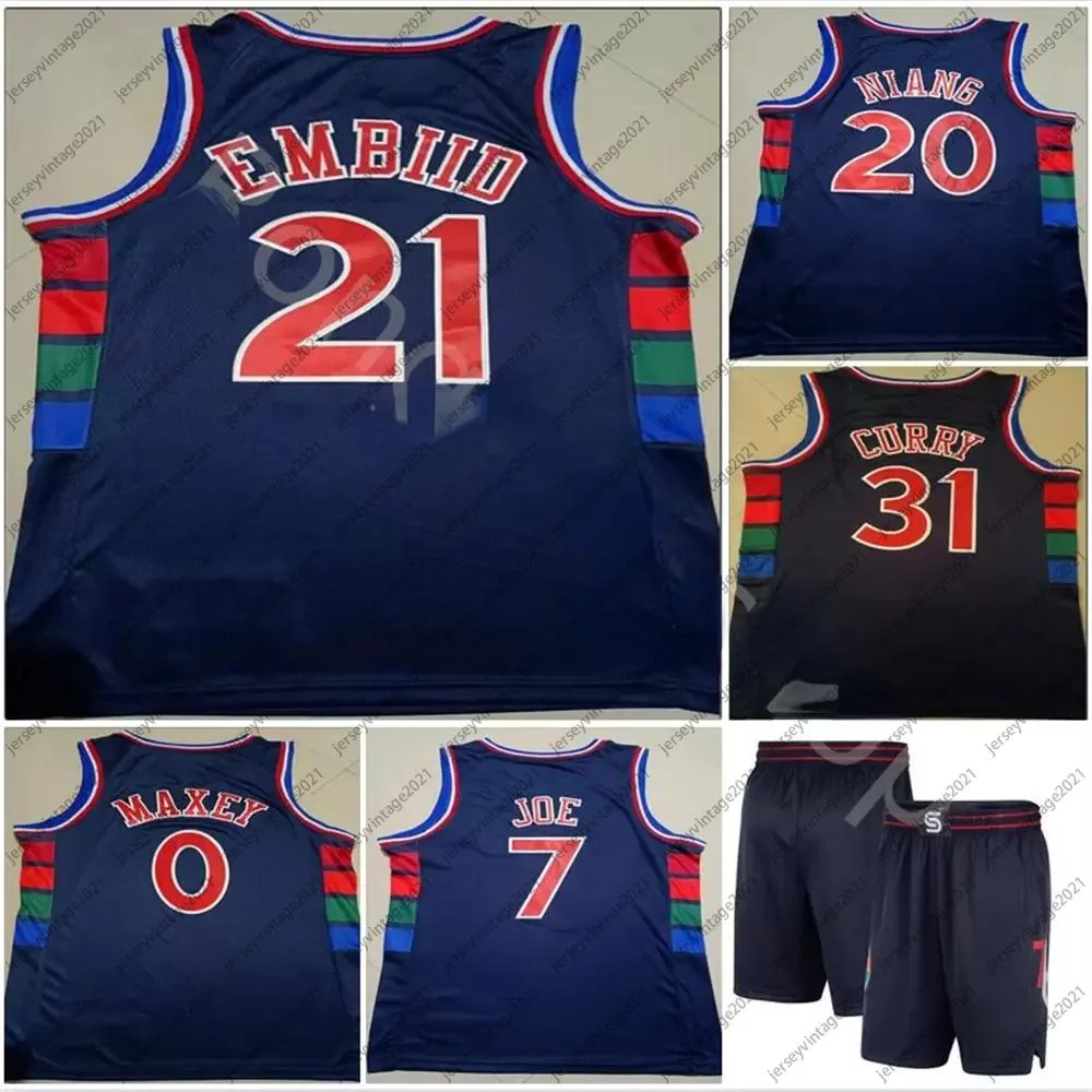 Mens Stitched 2021-2022 City Nacy Joel Embiid 21 Jerseys Basketball Seth Curry 31 Georges Niang 20 Tyrese Maxe