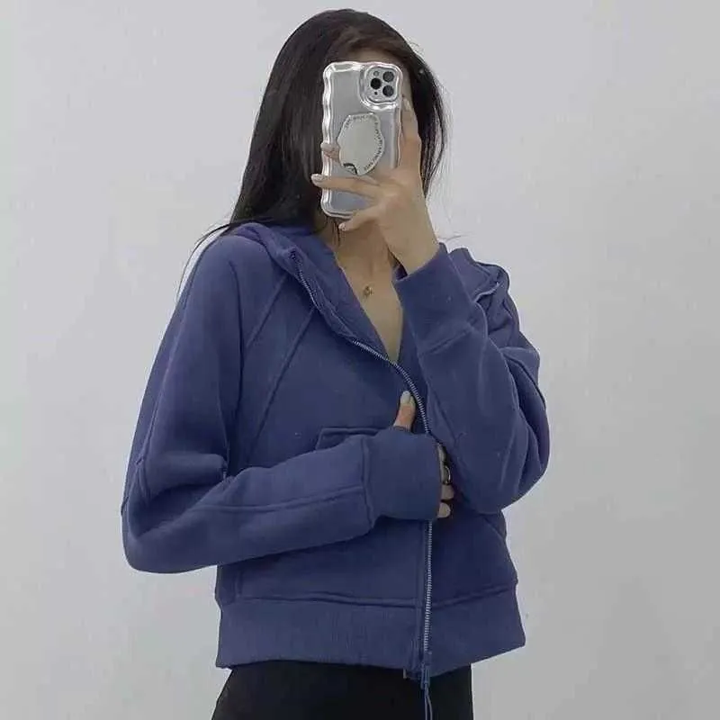 ملابس اليوغا نساء تشكل فرشاة الكامل Zip Hoodie Jacket Sports Lu-98 مسار تمرين مقنع معطف الجري مع جيوب في الهواء الطلق الثقوب الإبهام