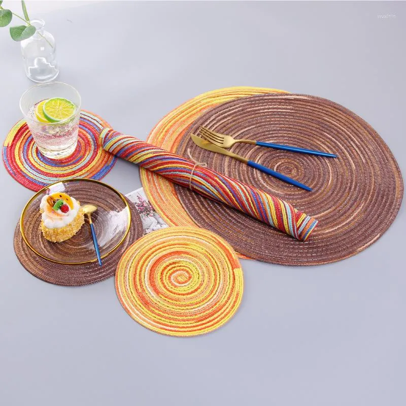 Table Mats 2pcs Colorful Ramie Woven Placemat Pad Heat Resistant Dining Mat Home Party Bowl Coffee Cup Kitchen Tableware