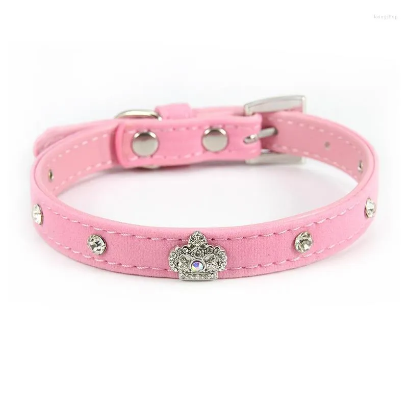 Hundhalsarrage Pet Accessories Crown Rhinestones Decor Pu Leather Handmade valpkatt för små medelstora stora hundar