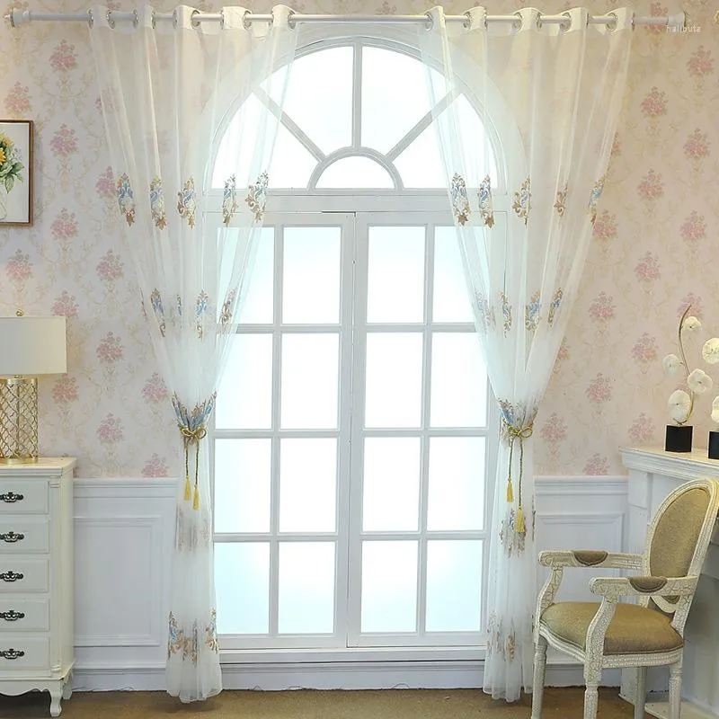Gordijn Europese stijl geborduurd raam Tule gaasgordijnen voor slaapkamer wit garen bodem woonkamer balkon
