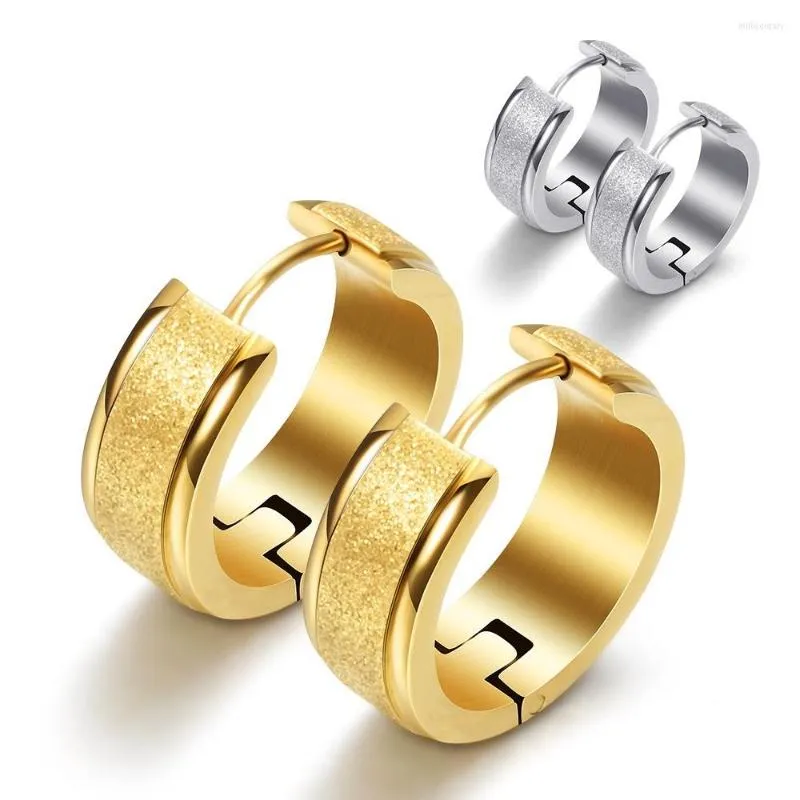 Hoop Earrings 304 Stainless Steel 18K Gold Frosted Ins Personality Ear Buckle Women Men