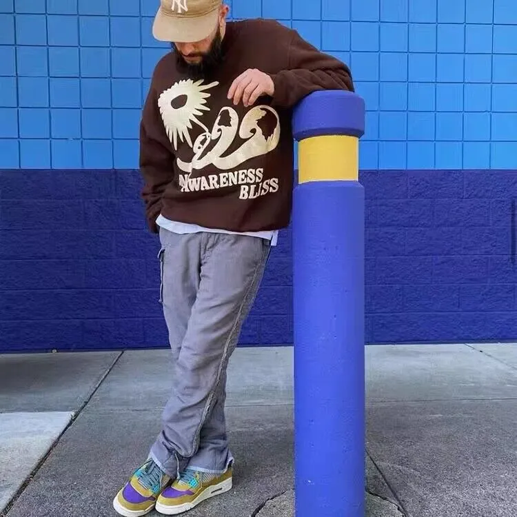 2024 High Street Letter Foam Puff Sweat à capuche Être conscient Bliss Sweatshirts Col ras du cou Surdimensionné Rétro Hommes et Femmes Hip Hop Casual Sweats à capuche